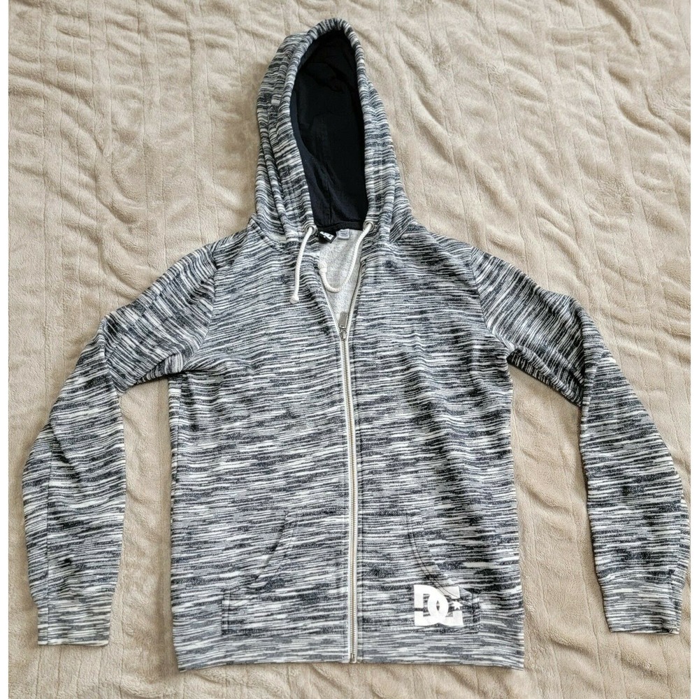 Womens DC Shoes Sz M Heather Gray Full Zip Up Hoodie Knit Sweatshirt